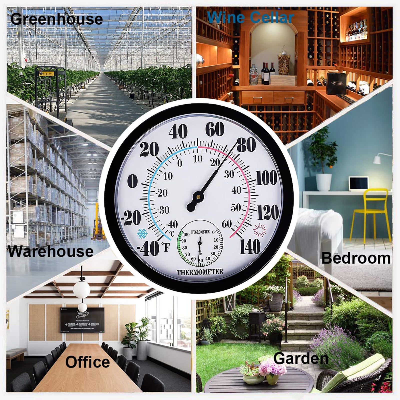 Nishiyuenyi 9.84 Inch Wall Indoor Outdoor Hygrometer Humidity Meter Thermometer Temperature