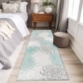 thumbnail image 5 of Floral Pattern Washable Runner Rugs 2'x6', Outline White Indigo Chrysanthemum Graphic Low Pile Throw Entryway Rug Non-Slip Sturdy Edge Binding Carpet for Indoor Bedside Entrance Bedside, 5 of 9