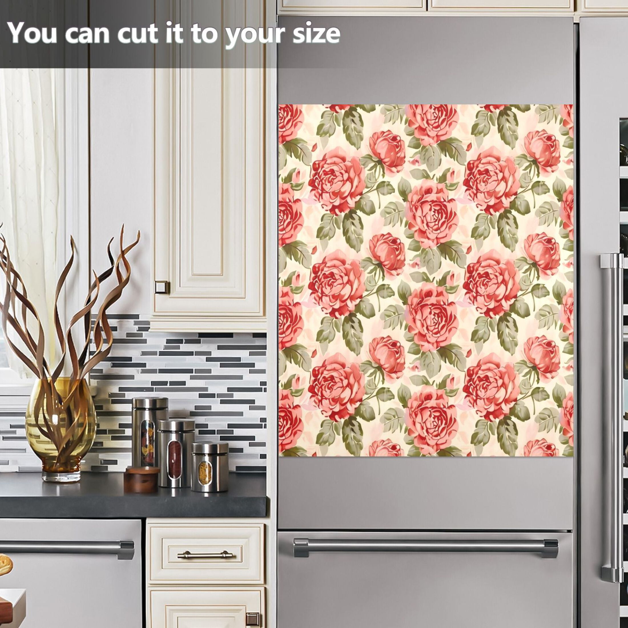 Dishwasher Magnetic Sticker 23x26 Inch Refrigerator Magnetic Sticker Washing Machine Magnetic Sticker Kitchen Panel Magnetic Sticker Home Decor Large Red Flowers