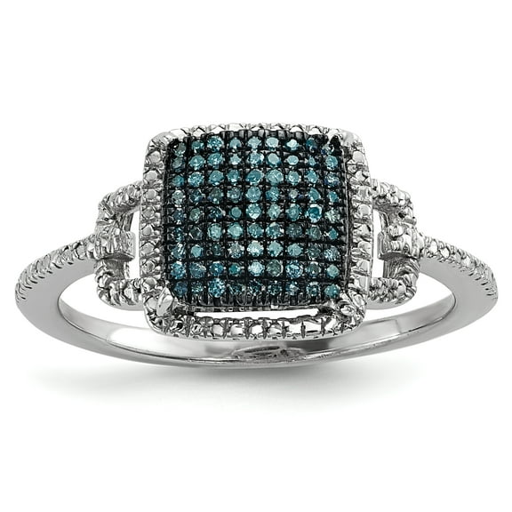 Sterling Silver Blue and White Diamond Ring