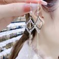 thumbnail image 5 of Pendientes para mujer, regalos para mujer, moda para damas, pendientes largos con borlas de rombos y diamantes, joyería para damas., 5 of 5