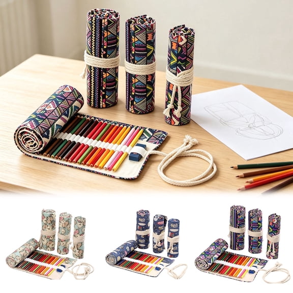 24 Slots Roll Up Colored Pencil Case, Large Capacity Portable Rolling Pencil Roll Artist Stationery Organizer For Colored Pens & Paint Brushes