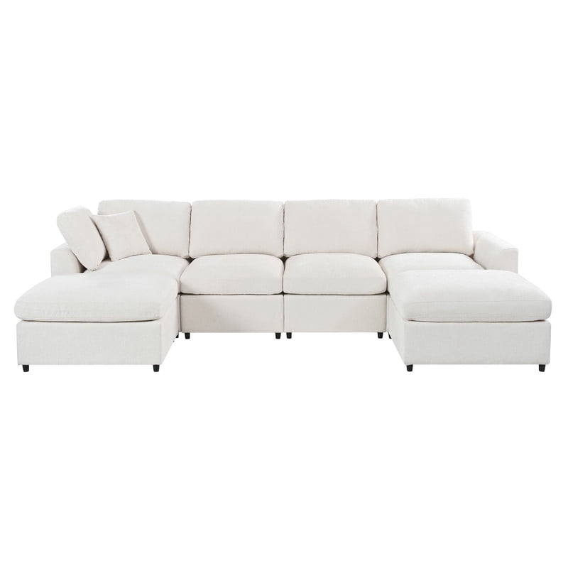 6-Seater Oversized Sectional Sofa, Upholstered Indoor Couch with Solid Wood Frame, Modular Sofa Set with 2 Movable Ottomans