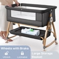 thumbnail image 6 of Baby Bassinet, Caveen Bedside Bassinet for Baby, 4 in 1 Portable Bedside Sleeper Rocking Crib with Wheels, Mosquito Net & Storage Basket, 6 Height Adjustable, Grey, 6 of 9