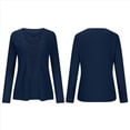 thumbnail image 2 of Camiseta de Mujer con Encaje de Piña y Costuras, Color Liso, Larga, Cuello Redondo, Informal. Azul Marino S, 2 of 7
