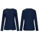 thumbnail image 2 of Camiseta de Mujer con Encaje de Piña y Costuras, Color Liso, Larga, Cuello Redondo, Informal. Azul Marino S, 2 of 7