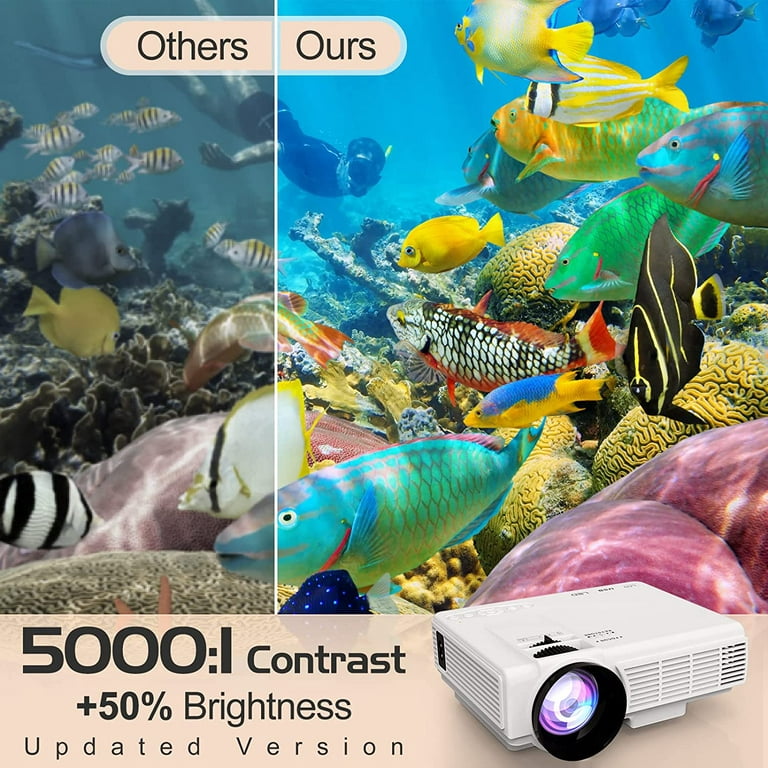 Mini Portable Movie Projector with Bluetooth, 7500Lumens Full HD 1080P  Supported, 100 Projector Screen Included 