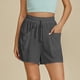 thumbnail image 3 of Pantalones Cortos de Piernas Anchas para Mujeres Lino de Color Sólido, Cintura Elástica Cómoda Longitud Regular, 3 of 8