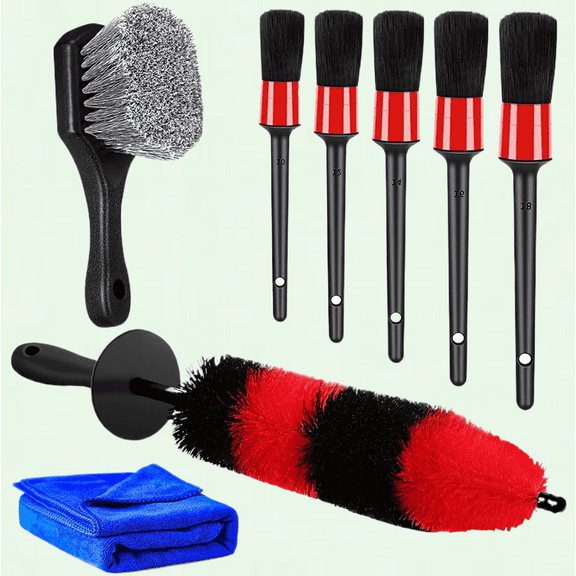 Car Wheel Brush Set, 8pcs - 17" Long Soft Wheel Brush, Tire Brush, 5 Detailing Brushes, Car Towel