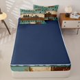 thumbnail image 4 of Homewish Happy Camping Zipper Full Size Comforter Sets with Fitted Sheet and 2 Pillowcases for Boys Girls,Brown Teal Cabin Zipper Bedding Set,4pcs,Navy Blue Reversible, 4 of 6