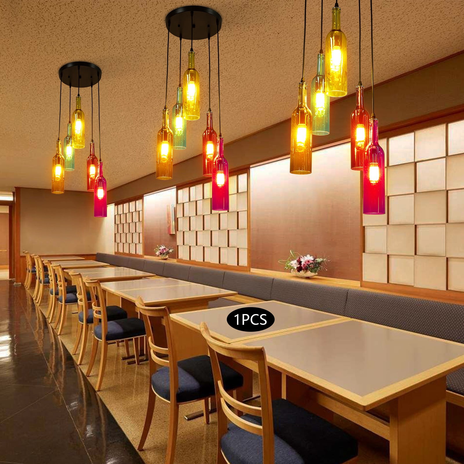 Dining Room Chandelier, Colorful Beer Bottle Decorative Chandelier, 5 Heads Glass Chandelier