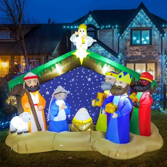 8 FT Christmas Inflatables Nativity Scene Outdoor Decorations, Christmas Blow Up Yard Decorations Nativity Sets for Garden Lawn Xmas Decor