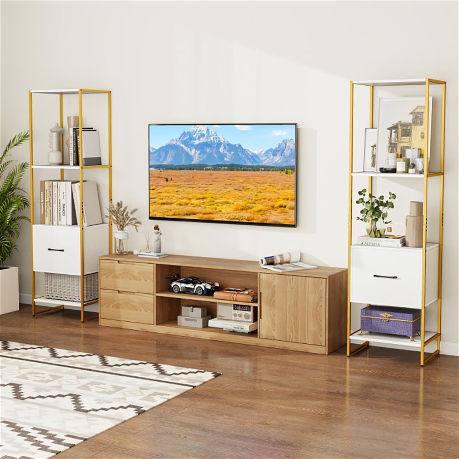 Demi Bonn Bookshelves and Organizer Open Display Storage Shelves with Storage Drawer, 5-Tier Narrow Bookcase Home Decor Furniture for Living Room, White