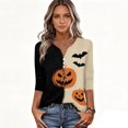 thumbnail image 4 of Trgacdwlo Halloween Shirts for Women 2026 Novelty Vintage Ghost House Print Henley Womens Tops 3/4 Sleeve Funny Pumpkin Ghost Fall Womens Tunic Tops, 4 of 6