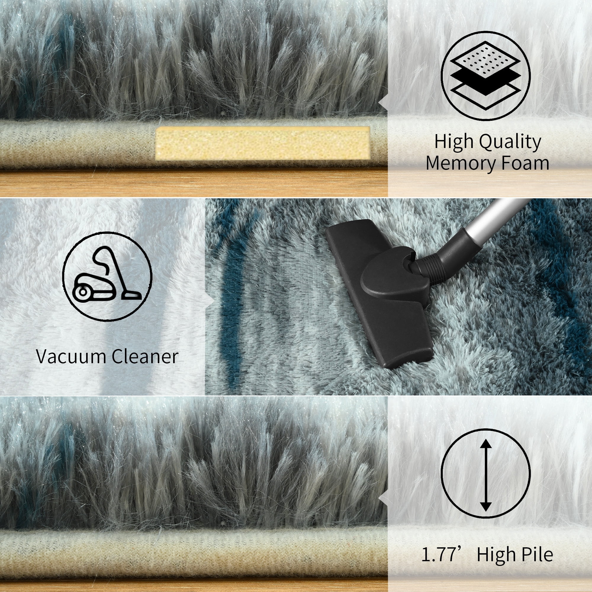 Arogan 6x9 Feet Area Rugs for Living Room Bedroom, Blue Soft Fluffy Shaggy Bedside Carpet, Machine Washable Indoor Floor Rug for Kids Home Decor Aesthetic