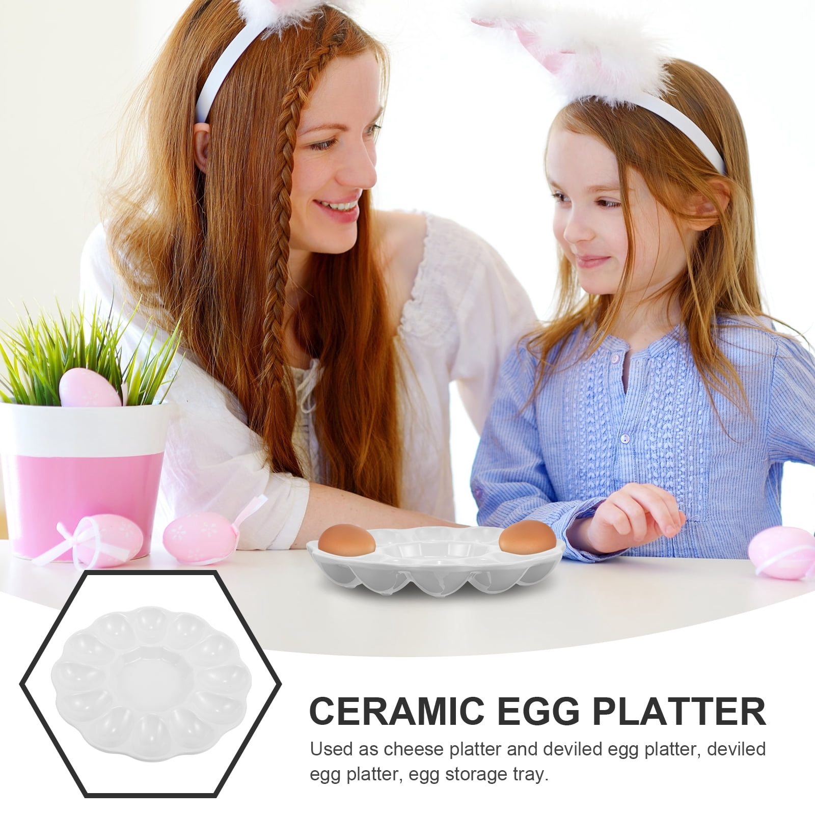 Masteelf Egg Platter Ceramic Deviled Egg Tray Catering Platter Eggs Serving Tray