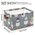 thumbnail image 4 of WOBOGO Snowman in A Gray Background Of Snowflakes Square Storage Basket with Waterproof Canvas and PE Lining Durable PU Leather Handles 14.2×10.2×8.3in, 4 of 9