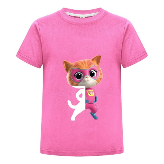SuperKitties Short Sleeve T-Shirt for Kids – Cute Cartoon Cat Hero Tee for Girls Boys – Summer Cotton Graphic Top – Toddler Birthday Outfit – Play Shirt Ages 2-12