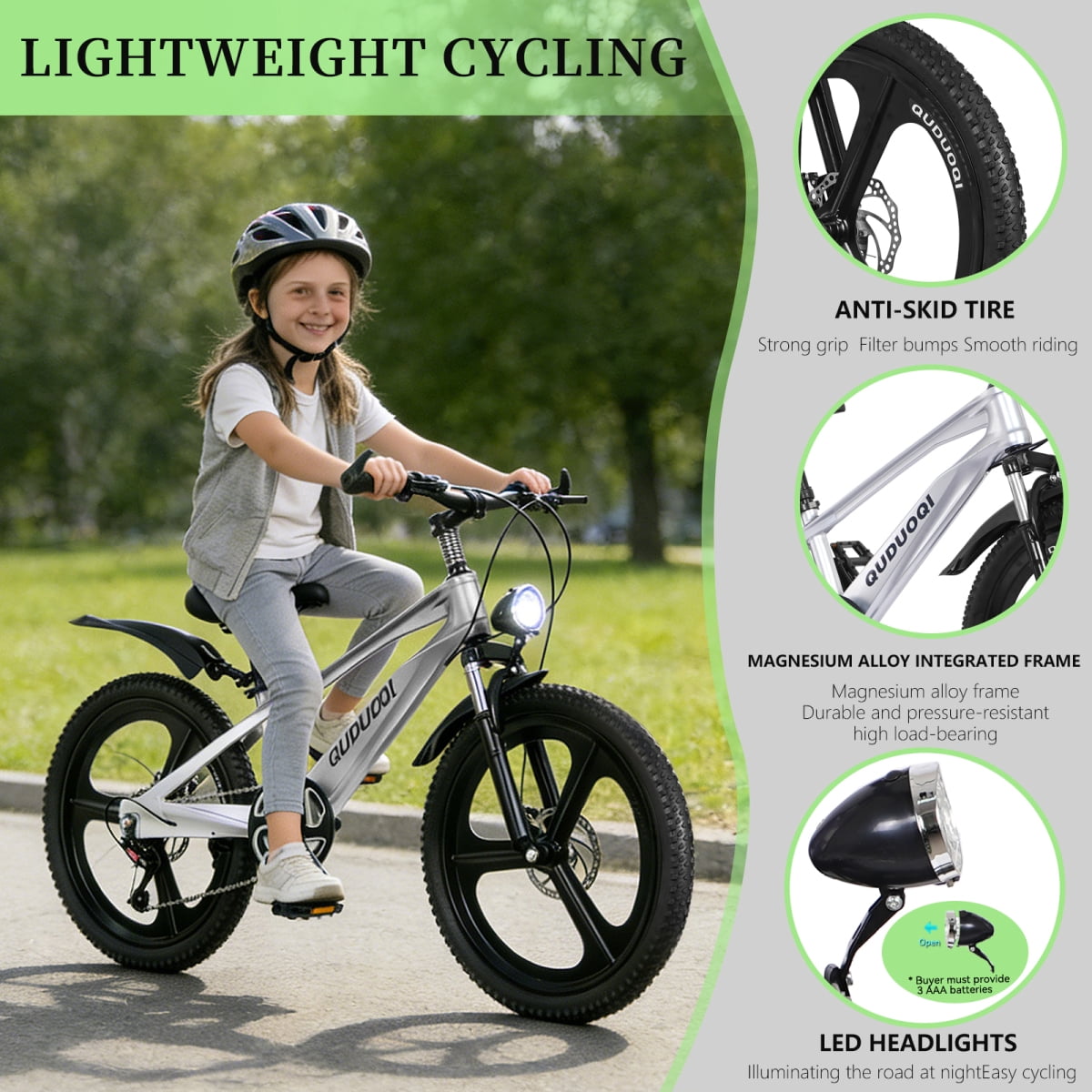 20 Inch Kids Mountain Bike, 7-Speed Youth Bicycle with Magnesium Alloy Frame & One-Piece Wheels, Lightweight Kids Bike for Boys and Girls Ages 8–12