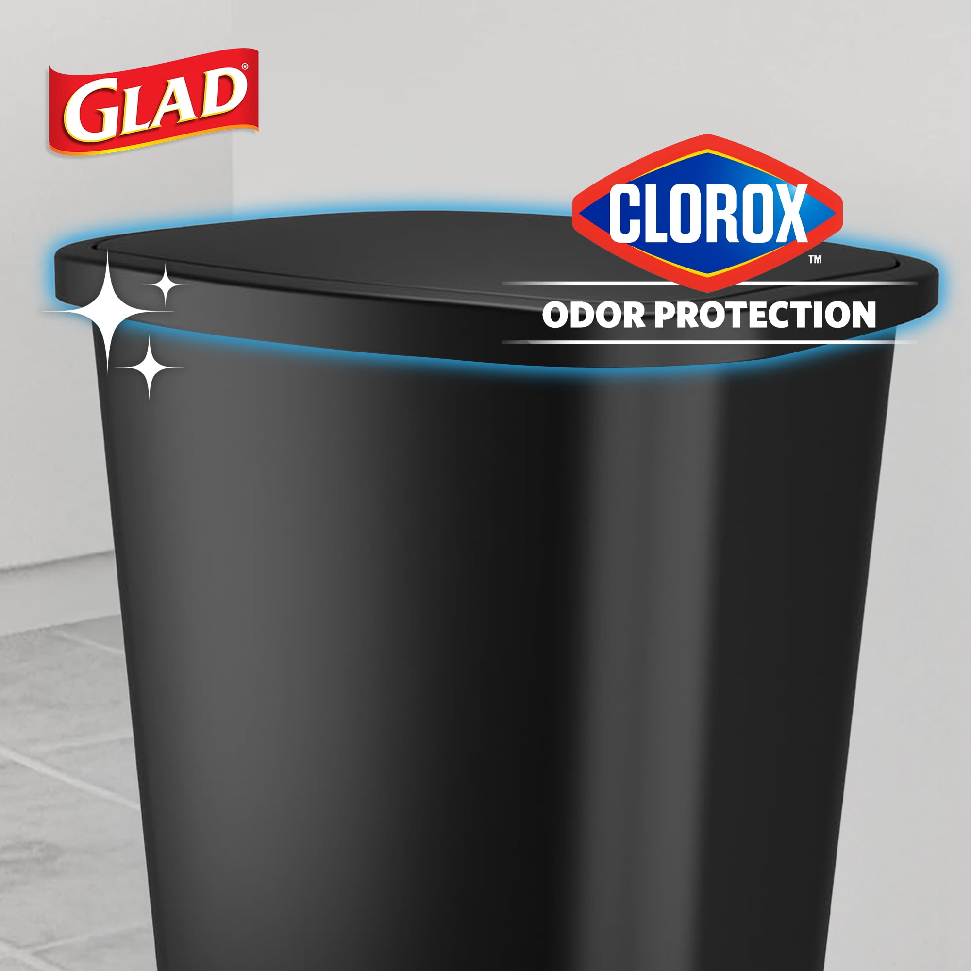 Glad Kitchen Trash Can with Lid, Stainless Foot Pedal and Garbage Bag Rings, 20 Gal, Black