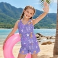 thumbnail image 4 of COEQINE Two Piece Taniki Swimsuit for Girls, Round Neck Top with Shorts Racerback Swimwear with Chest Pad, Modest Bathing Suit for 6-7 Year Olds, Easy Care, Seahorse Coral Floral Purple, 4 of 8