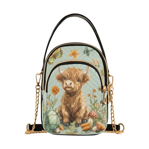 ALAZA Chain Crossbody Bags for Women Highland Cattle Butterfly Shoulder Handbag Phone Purse