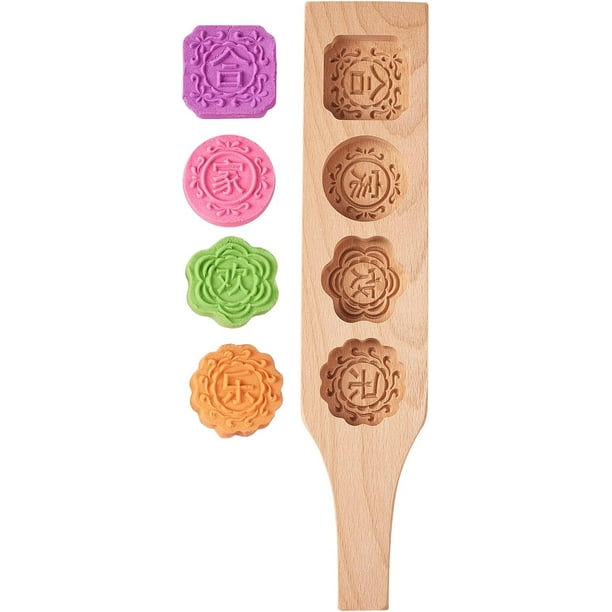 Molde de madera para galletas con forma de flor para hornear pasteles de luna, magdalenas, nueces, chocolate y calabaza.