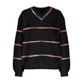 thumbnail image 5 of Ounisa Women's V Neck Striped Color Block Sweater Drop Shoulder Long Sleeve Trendy Pullovers Knitwear, 5 of 7