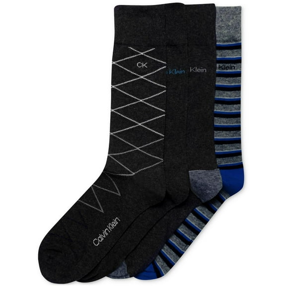 Calvin Klein Men's 4 Pack Multi Pattern Dress Crew Socks Black Size Regular