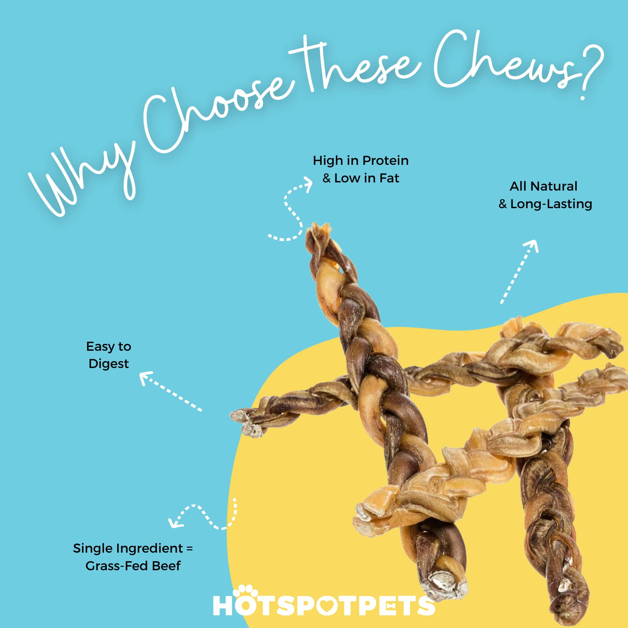 HotSpot Pets Braided Bully Sticks for Dogs (12 Inch - 5 Count) - Premium All Natural Long Lasting Twisted Beef Pizzle Dog Chew Treats - Grain Free Fully Digestible Rawhide Alternative