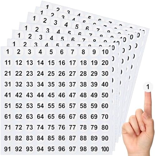 Clabby 700 Pcs Consecutive Number Stickers 1-100 Round Colored Labels 1 Inch Self Adhesive Vinyl Number Decals for Office, Inventory, Storage, Bins (Black)