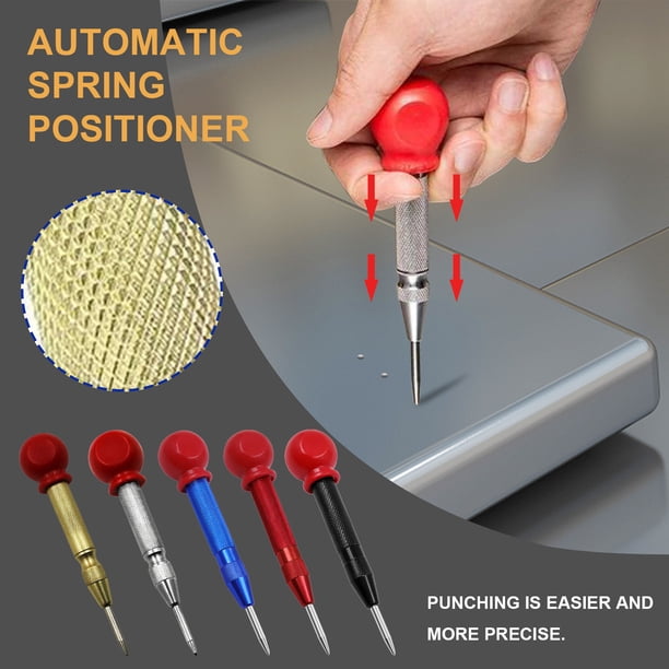 Fiudx Punzón Central Automático, Punta de Acero de Alta Velocidad, Mango Antideslizante, Fácil Marcado y Perforación, Multisuperficie, Bricolaje E Ingeniería, 5 Pulgadas, Localizador de Resorte.