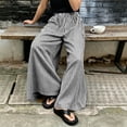 thumbnail image 5 of Women's Summer Striped Print Wide‑Leg Pants High‑Waist Elastic Waist Loose Casual Long Trousers with Side Pockets White XL(XL), 5 of 9
