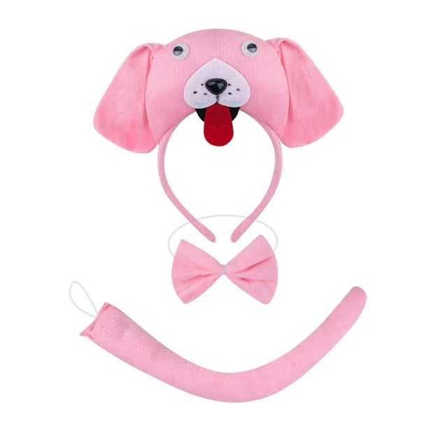 Conjunto de diadema con cola y pajarita de animal, kit de accesorios para disfraz para baile de graduación y presentaciones en el escenario. Rosa