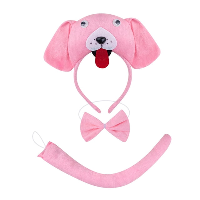 Conjunto de diadema y pajarita con cola de animal, disfraces de dibujos animados para niños para presentaciones en , baile de graduación Rosa