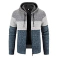 thumbnail image 4 of YLSDY Men's Hooded Zipper Cardigan Sweater Long Sleeve Knitwear Striped Color Block Warm Pullover Jacket Blue XL, 4 of 7
