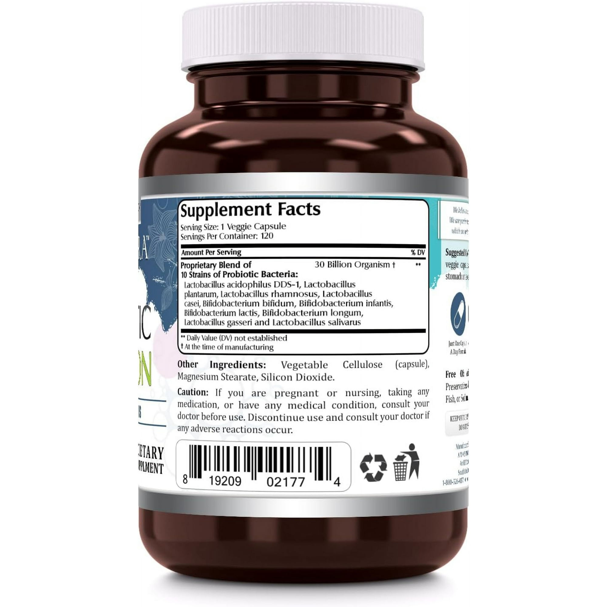 Amazing Flora Probiotic 10 Best Probiotics Strains 30 Billion 120 Veggie Capsules Supplement | Supports Better Digestive & Gut Health | Non-GMO | Gluten Free | Suitable for Vegetarians | Made in USA