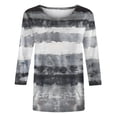 thumbnail image 5 of Cagogo Summer Tops 3/4 Sleeve Round Neck T Shirt for Women Under $5 Plus Size Striped Color Block Tshirts Business Work White Shirt Clothes Mother Day Gifts, 5 of 5