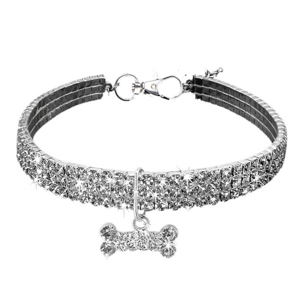 Greeniant Collar elástico de cristal ostentoso para mascotas pequeñas, colgante en forma de hueso, Collar elástico, accesorios para mascotas, regalo Suministros para perros Blanco L Greeniant PT0058-07
