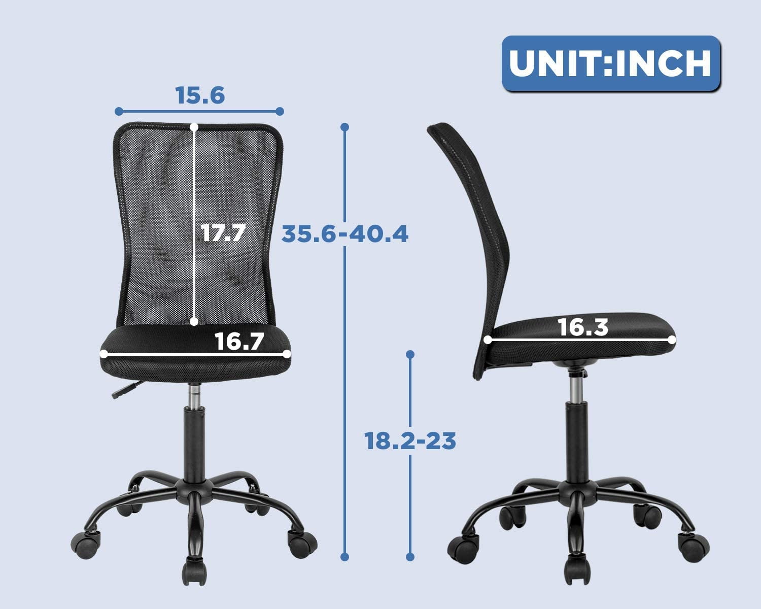 BestOffice Ergonomic Armless Office Chair with Adjustable Height, Lumbar Support for Adults(Black)
