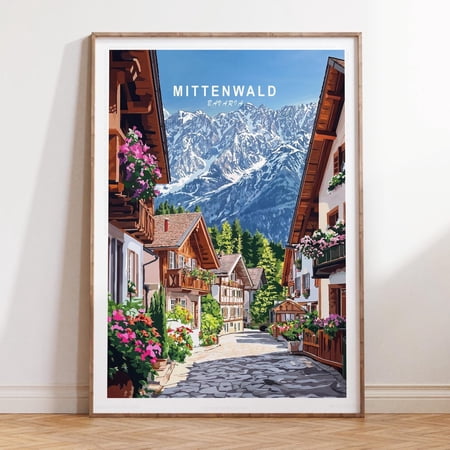 Mittenwald Bavaria Minimalist Travel Home Decor Wall Art, Unframed Paper Print Size 8x12