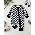 thumbnail image 4 of Gzhioc Baby Girl Boy Checkerboard Romper Round Neck Long Sleeve Full Length Zipper Jumpsuit for Fall, 4 of 9