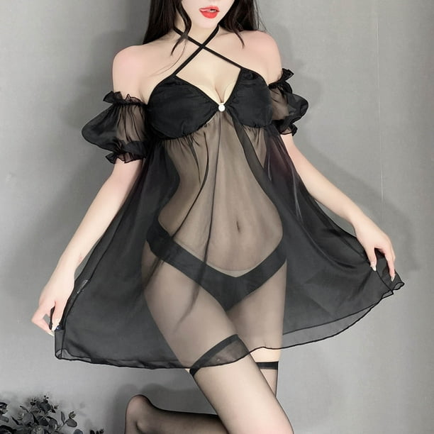 Lolmot Sexy Women Lingerie Perspective Outfit Dress Temptation Babydoll  Underwear Sleepwear Underdress Suit 