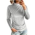 thumbnail image 4 of VBVC Women's Mock Neck Velvet Long Sleeve Pullover , Ladies' Slim Fit Stretch Top , Fall Winter Casual Layering Shirts For Women, S-2XL, 4 of 8