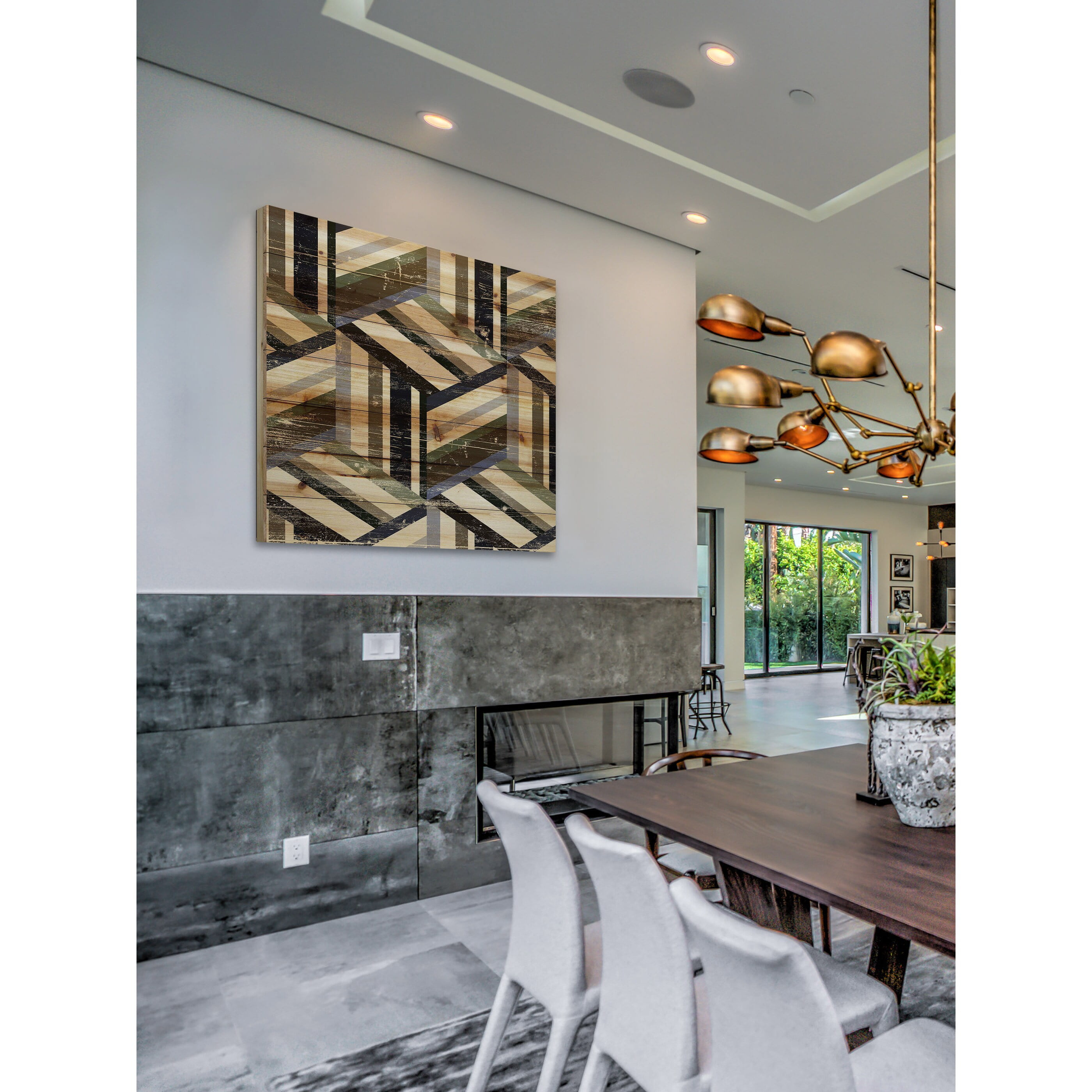 "Line Connections" Painting Print on Natural Pine Wood