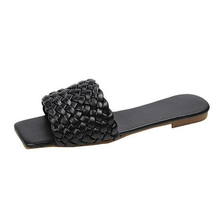 

Women\ s Slippers Square Open Toe Braided Design Beach Comfort Flat Sandals For Outdoor Travel New