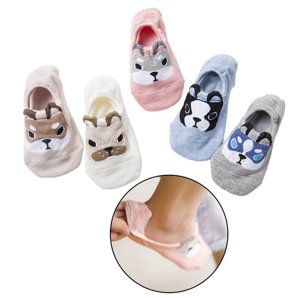 5 Pares / Paquete de Calcetines Invisibles Invisibles de para Mujer, Calcetines Cortos de Verano Antideslizantes, Calcetines de Barco Finos Bo Patrón de perro Macarena Calcetines de barco de mujer