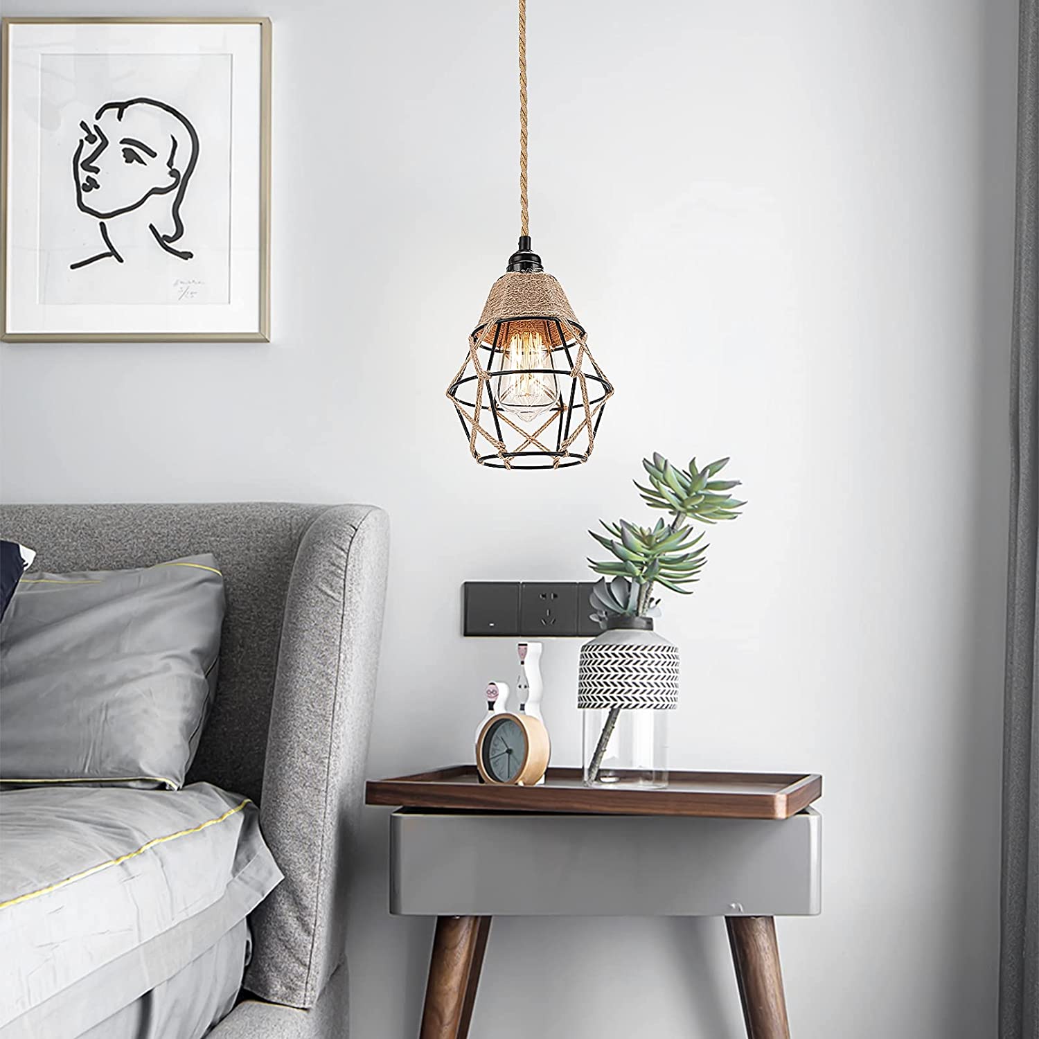 Farmhouse Plug in Pendant Light Hanging Lamp Kit with On/Off Switch Metal  Cage Ceiling Lights Fixtures,E26 Base