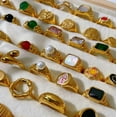 thumbnail image 2 of Uworld-Anillos gruesos de acero inoxidable 316L chapados en PVD, joyería de declaración de boda, concha de perla de agua dulce, anillo de circón, oro de 18K, 2 of 4