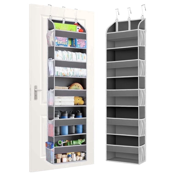 Torio Over the Door Storage Organizer, 15-Pocket Hanging Organizer for Kids Toys & Diapers, Heavy Duty with Clear Window, Grey